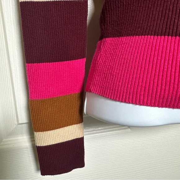 Zara Knit Top Women’s Medium Pink Brown Striped Preppy Sweater Y2K Colorblock - Picture 5 of 9